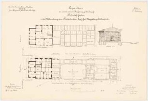 Empfangsgebäude des Bahnhofs, Güsten: Grundriss Erdgeschoss, Obergeschoss, Querschnitt 1:200