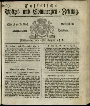Nr. 69, Mittwoch, den 28sten August 1816