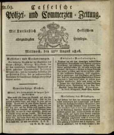 Nr. 69, Mittwoch, den 28sten August 1816
