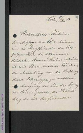 Brief der Ortsgruppe Köln an Helene Lange