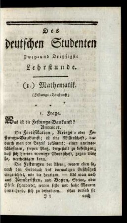 Des deutschen Studenten Zwey- und Dreyßigste Lehrstunde