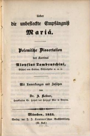 Über die unbefleckte Empfängniß Mariä