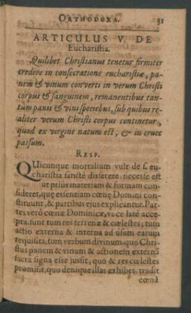 Articulus V. De Eucharistia.