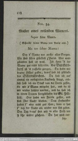 Nro. 34. Muster eines reisenden Wieners. Super feine Waare