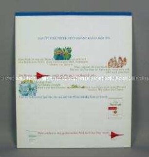 Kalender für das Jahr 1972 mit Werbeaufdruck für "Peter Stuyvesant"-Zigaretten, "DAS IST DER PETER STUYVESANT KALENDER 1972."