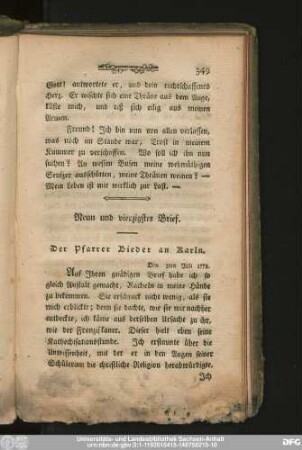 Neun und vierzigster Brief. Der Pfarrer Bieder an Karln.