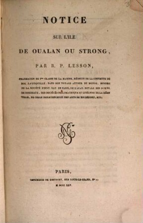 Notice sur l'île de Oualan ou Strong