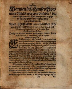 Magna Horologii Campana, Sonans & ex exsuscitans ad iustissima aequissimaque arma militaria recipienda, & longam exoptatam Pacem recuperandam : Das ist: Eine aller Welt hellautende Seiger-Glocke[!], oder Wecker, Den vor Gott und aller Welt höchst recht- unnd billichmäßigen Defensions-Krieg wiederumb von den sämptlichen Confoederirten unnd Interessirten Christlichen Evangelischen Königen, Churfürsten ... an die Hand zu nehmen, den so lang gewünschten edlen Frieden ind Deutschland ... zu erlangen