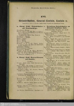 XVI. Gesandtschaften, General-Consuln, Consuln [et]c.