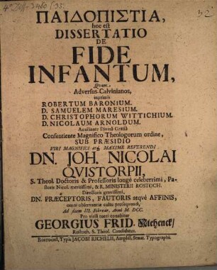 Paidopistia, hoc est dissertatio de fide infantum