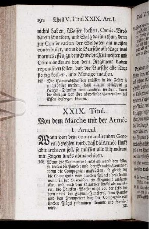 XXIX. Titul. Von dem Marche mit der Armée.