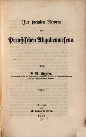 Zur socialen Reform des preußischen Abgabenwesens