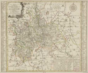 Accurate Geogr. Delineation derer zum Chursaechs. Gebürgisch. Creisse gehörigen Aemmter Augustusburg, Chemnitz, Sachsenburg, mit Franckenberg U. Stolberg ; nebst allen darzu gehörigen Staedten und Doerffern Auch vielen angrenzenden Aemtern u. Gegenden