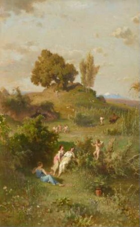 Hügellandschaft (Campagnahügel mit Mädchen, Amoretten und Pan)