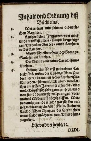 Inhalt und Ordnung diß Büchleins.