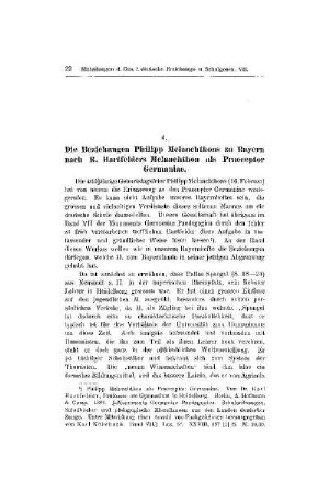 Die Beziehung Philipp Melanchthons zu Bayern nach R. Hartfelders Melanchthon als Praeceptor Germaniae