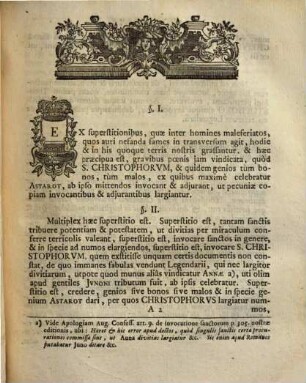 Dissertatio Theologica Casvalis De Invocatione S. Christophori Ad Largiendos Nvmmos