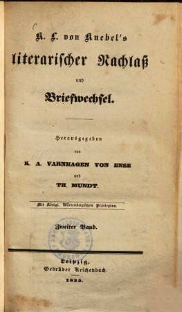 K. L. von Knebel's literarischer Nachlaß und Briefwechsel, 2