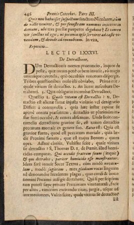 446-461, Lectio LXXXVI. De Detractione. - Lectio LXXXIX. De decimo Praecepto Decalogi.