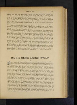Von den Wiener Theatern 1908/09