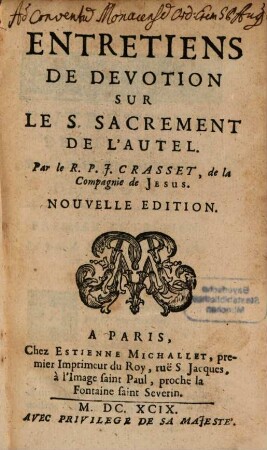 Entretiens de devotion sur le S. Sacrament de l'autel