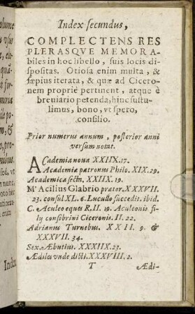 Index secundus, complectens res plerasque memorabiles in hoc libello
