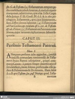 Caput II. De Personis Testamenti Paterni