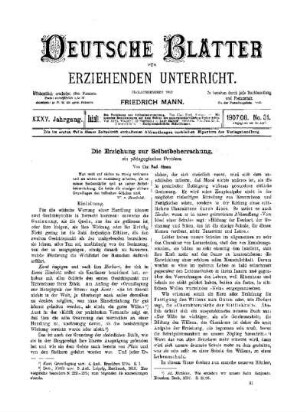 Die Erziehung von Selbstbeherrschung : ein pädagogisches Problem