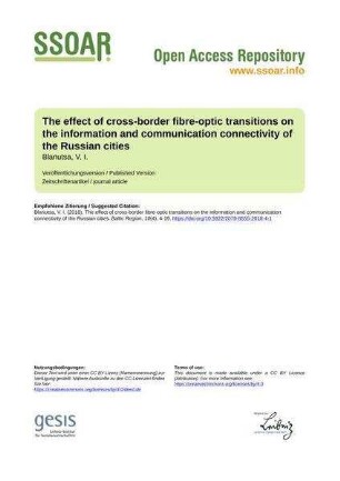 The effect of cross-border fibre-optic transitions on the information and communication connectivity of the Russian cities