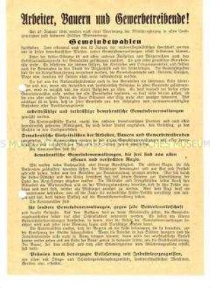 Propagandaflugblatt der KPD Württemberg zu den Gemeindewahlen 1946