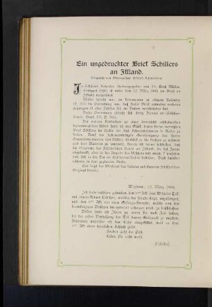 Ein ungedruckter Brief Schillers an Iffland
