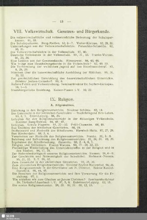 VIII. Volkswirtschaft. Gesetzes- und Bürgerkunde