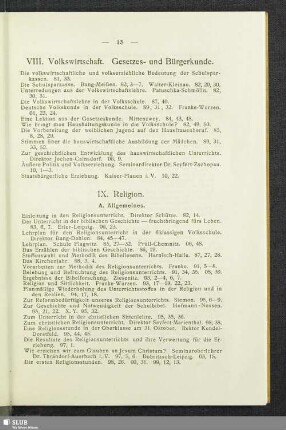 VIII. Volkswirtschaft. Gesetzes- und Bürgerkunde