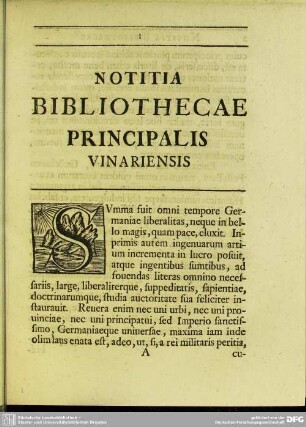 Notitia Bibliothecae Principalis Vinariensis