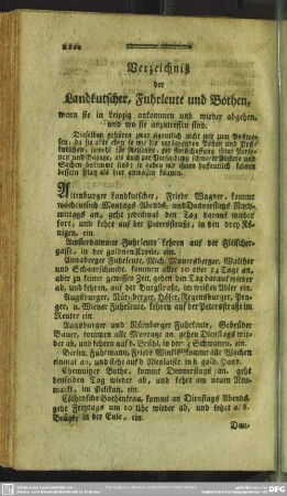 Verzeichniß der Landkutscher, Fuhrleute und Bothen