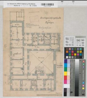 Rüthen (Rüthen) Amtsgericht Grundriß Erdgeschoß (1909) 1 : 100 48 x 33 Bestandszeichnung (ehemals zusammen mit A 31470) Staatshochbauamt Soest