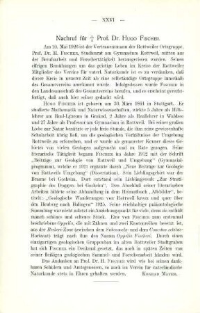 Nachruf für † Prof. Dr. Hugo Fischer