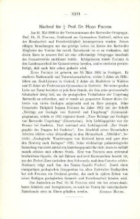 Nachruf für † Prof. Dr. Hugo Fischer
