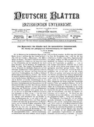 Das Eigenrecht des Kindes und die menschliche Gemeinschaft; ein Beitrag zur pädagogischen Reformbewegung der Gegenwart : (Fortsetzung)