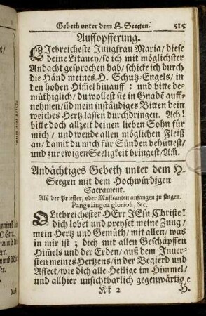 Andächtiges Gebeth unter dem H. Seegen mit dem Hochwürdigen Sacrament.