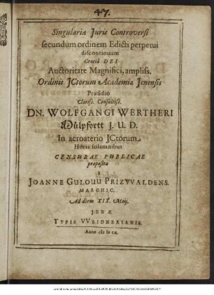 Singularia Iuris Controversi secundum ordinem Edicti perpetui discontinuum