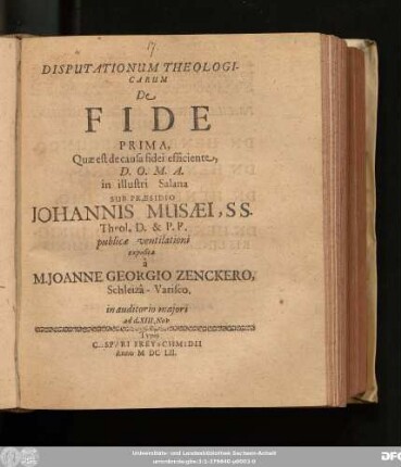 Disputationum Theologicarum De Fide Prima, Quae est de causa fidei efficiente