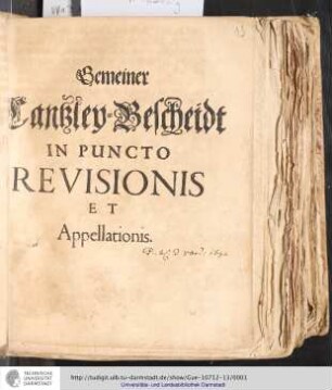 Gemeiner Cantzley-Bescheidt In Puncto Revisionis Et Appellationis.