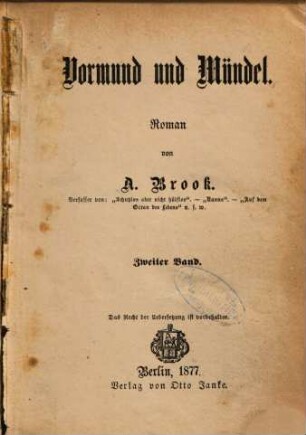 Vormund und Mündel : Roman, 2. Band