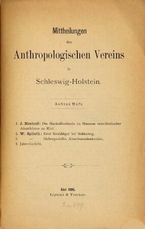 Mitteilungen des Anthropologischen Vereins in Schleswig-Holstein. 8. 1895