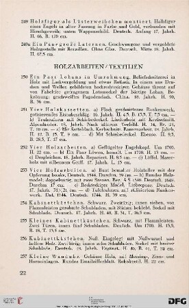 Holzarbeiten, Textilien (Nr. 250-265)