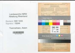 Entnazifizierung Adam Toennehsen , geb. 03.08.1907 (Koch)