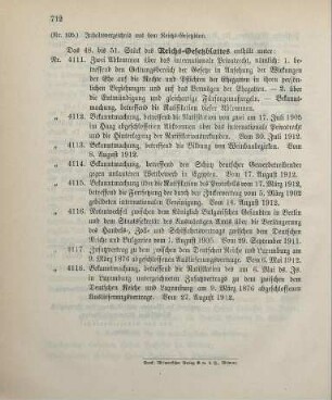 Nr. 105: Inhaltsverzeichnis aus dem Reichs-Gesetzblatt