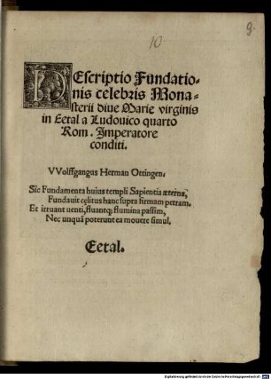 Descriptio fundationis ... Monasterii Eetal a Ludovico IV.