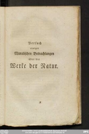 Versuch einiger Moralischen Betrachtungen über die Werke der Natur.